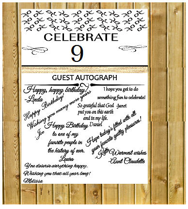 9th Birthday - Anniversary Novelty Burlap Guest Autograph Sign-In Wall Poster