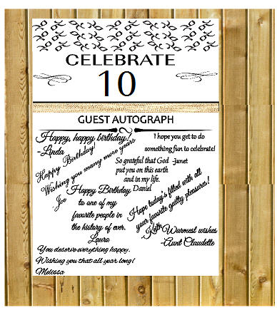 10th Birthday - Anniversary Novelty Burlap Guest Autograph Sign-In Wall Poster