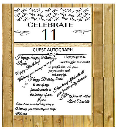 11th Birthday - Anniversary Novelty Burlap Guest Autograph Sign-In Wall Poster