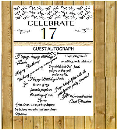 17th Birthday - Anniversary Novelty Burlap Guest Autograph Sign-In Wall Poster