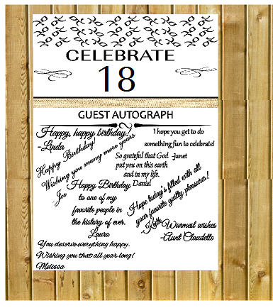 18th Birthday - Anniversary Novelty Burlap Guest Autograph Sign-In Wall Poster
