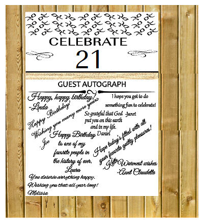 21st Birthday - Anniversary Novelty Burlap Guest Autograph Sign-In Wall Poster