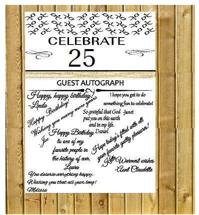 25th Birthday - Anniversary Novelty Burlap Guest Autograph Sign-In Wall Poster