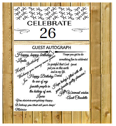 26th Birthday - Anniversary Novelty Burlap Guest Autograph Sign-In Wall Poster