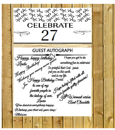 27th Birthday - Anniversary Novelty Burlap Guest Autograph Sign-In Wall Poster