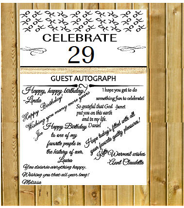 29th Birthday - Anniversary Novelty Burlap Guest Autograph Sign-In Wall Poster