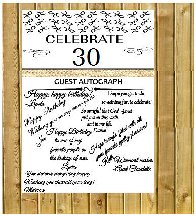 30th Birthday - Anniversary Novelty Burlap Guest Autograph Sign-In Wall Poster