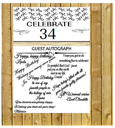 34th Birthday - Anniversary Novelty Burlap Guest Autograph Sign-In Wall Poster