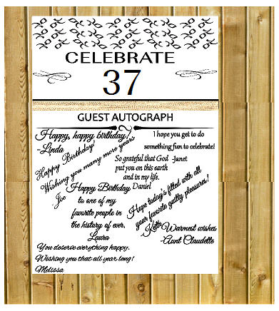 37th Birthday - Anniversary Novelty Burlap Guest Autograph Sign-In Wall Poster
