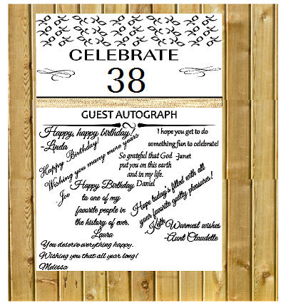 38th Birthday - Anniversary Novelty Burlap Guest Autograph Sign-In Wall Poster