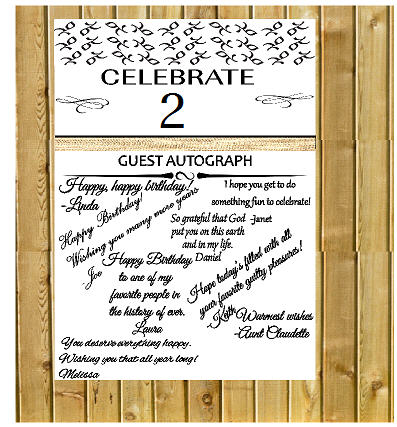 2nd Birthday - Anniversary Novelty Burlap Guest Autograph Sign-In Wall Poster