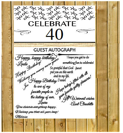 40th Birthday - Anniversary Novelty Burlap Guest Autograph Sign-In Wall Poster