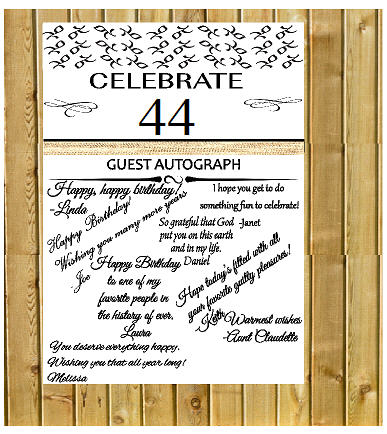 44th Birthday - Anniversary Novelty Burlap Guest Autograph Sign-In Wall Poster