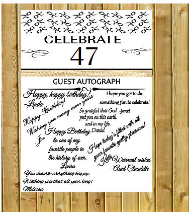 47th Birthday - Anniversary Novelty Burlap Guest Autograph Sign-In Wall Poster