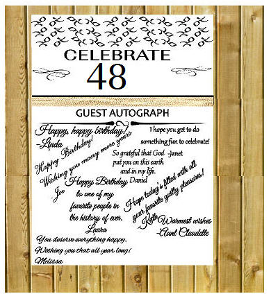 48th Birthday - Anniversary Novelty Burlap Guest Autograph Sign-In Wall Poster