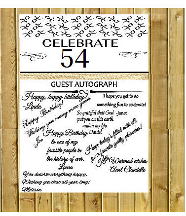 54th Birthday - Anniversary Novelty Burlap Guest Autograph Sign-In Wall Poster