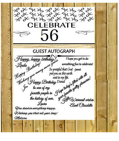 56th Birthday - Anniversary Novelty Burlap Guest Autograph Sign-In Wall Poster