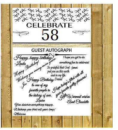 58th Birthday - Anniversary Novelty Burlap Guest Autograph Sign-In Wall Poster