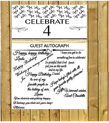 4th Birthday - Anniversary Novelty Burlap Guest Autograph Sign-In Wall Poster