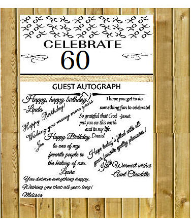 60th Birthday - Anniversary Novelty Burlap Guest Autograph Sign-In Wall Poster