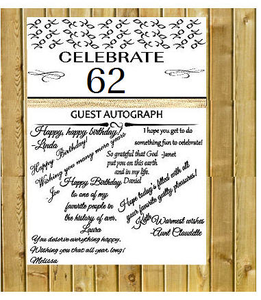 62nd Birthday - Anniversary Novelty Burlap Guest Autograph Sign-In Wall Poster