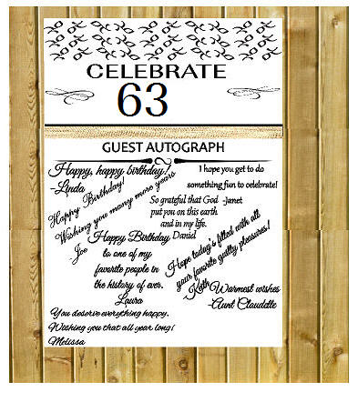 63rd Birthday - Anniversary Novelty Burlap Guest Autograph Sign-In Wall Poster