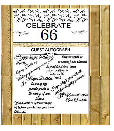 66th Birthday - Anniversary Novelty Burlap Guest Autograph Sign-In Wall Poster