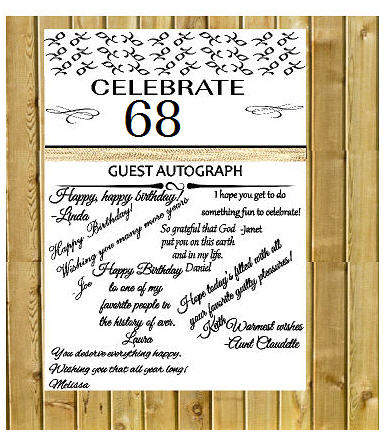 68th Birthday - Anniversary Novelty Burlap Guest Autograph Sign-In Wall Poster