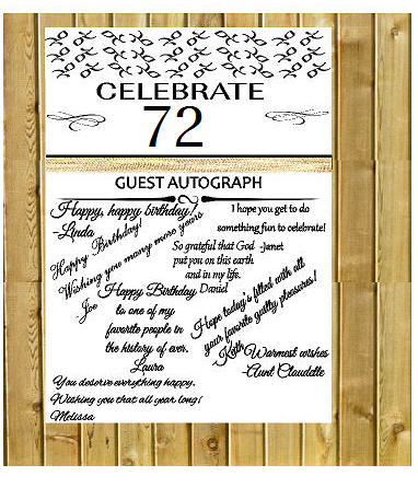 72nd Birthday - Anniversary Novelty Burlap Guest Autograph Sign-In Wall Poster