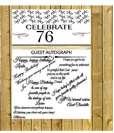 76th Birthday - Anniversary Novelty Burlap Guest Autograph Sign-In Wall Poster