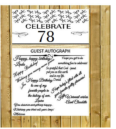 78th Birthday - Anniversary Novelty Burlap Guest Autograph Sign-In Wall Poster
