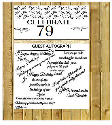 79th Birthday - Anniversary Novelty Burlap Guest Autograph Sign-In Wall Poster