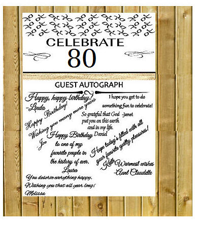 80th Birthday - Anniversary Novelty Burlap Guest Autograph Sign-In Wall Poster
