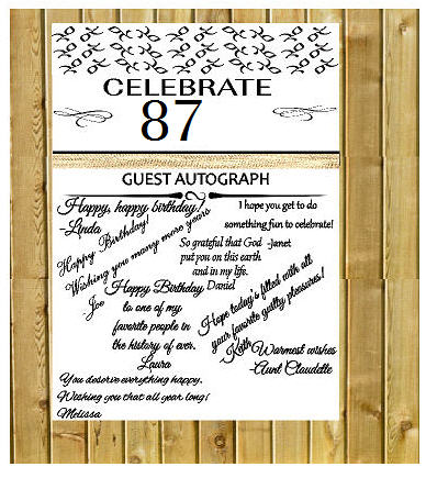 87th Birthday - Anniversary Novelty Burlap Guest Autograph Sign-In Wall Poster