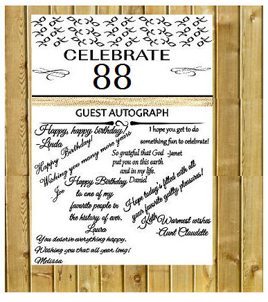 88th Birthday - Anniversary Novelty Burlap Guest Autograph Sign-In Wall Poster