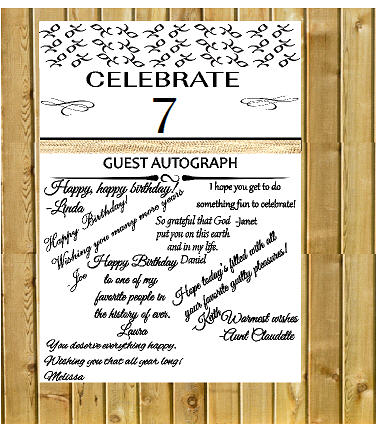 7th Birthday - Anniversary Novelty Burlap Guest Autograph Sign-In Wall Poster