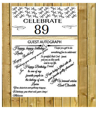 89th Birthday - Anniversary Novelty Burlap Guest Autograph Sign-In Wall Poster