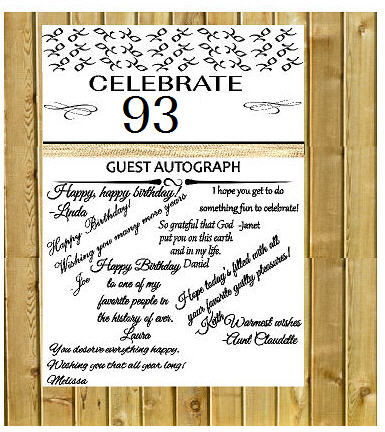 93rd Birthday - Anniversary Novelty Burlap Guest Autograph Sign-In Wall Poster