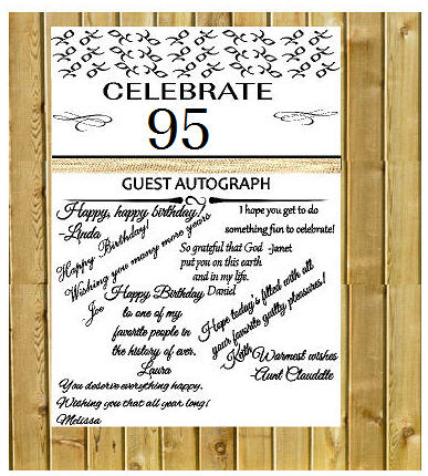 95th Birthday - Anniversary Novelty Burlap Guest Autograph Sign-In Wall Poster