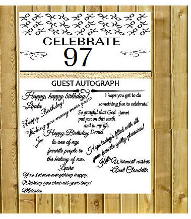 97th Birthday - Anniversary Novelty Burlap Guest Autograph Sign-In Wall Poster
