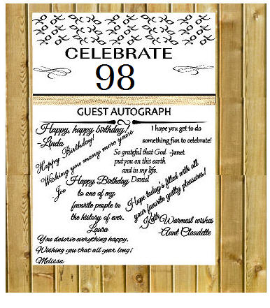 98th Birthday - Anniversary Novelty Burlap Guest Autograph Sign-In Wall Poster