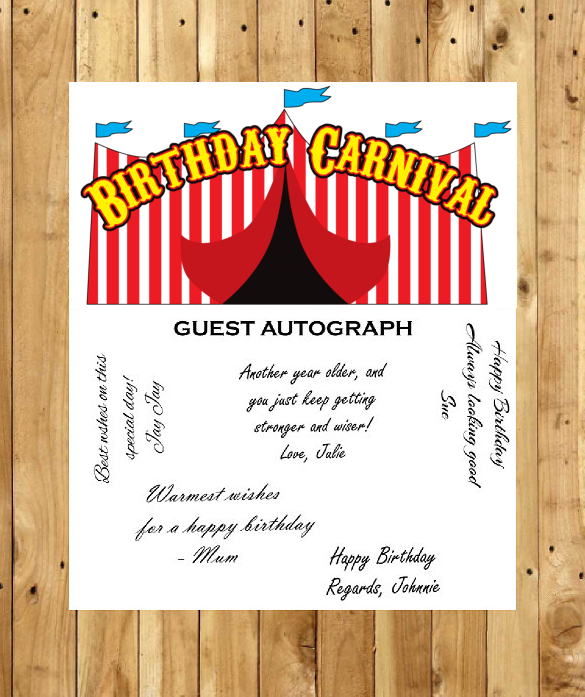 Birthday Carnival Guest Autograph Peel and Stick For Keepsake Removable Poster 13 x 24inches