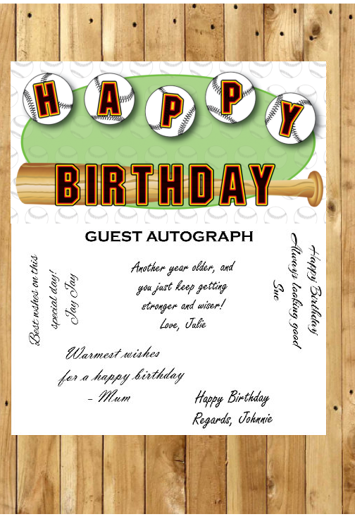 Baseball Birthday Guest Autograph Peel and Stick For Keepsake Removable Poster 13 x 24inches