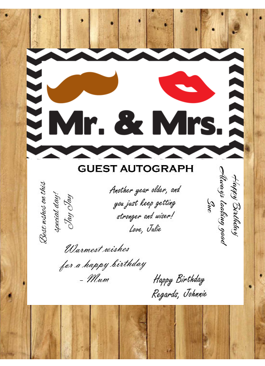 Mr & Mrs Wedding Guest Autograph Peel and Stick For Keepsake Removable Poster 13 x 24inches