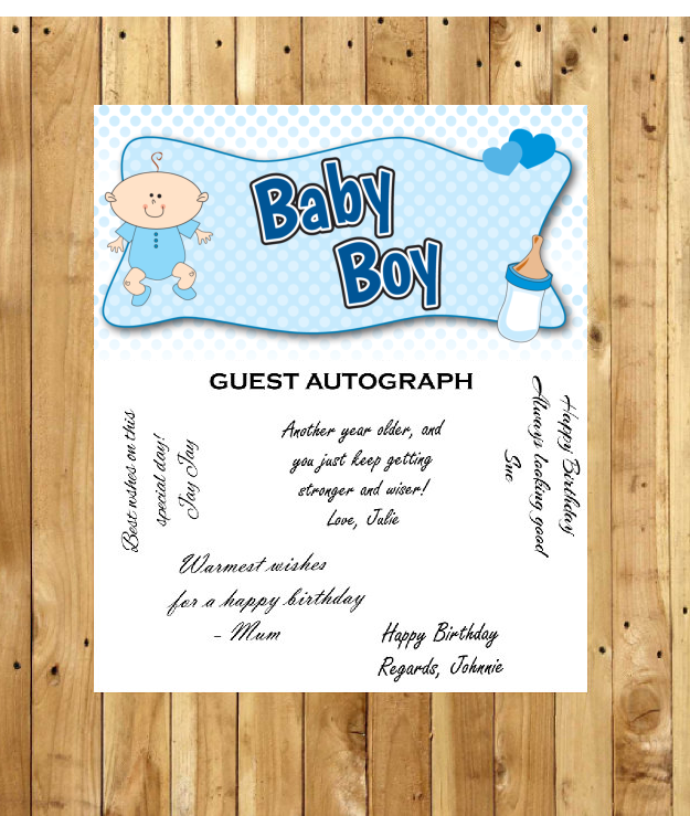 Baby Boy Baby Shower Guest Autograph Peel and Stick For Keepsake Removable Poster 13 x 24inches