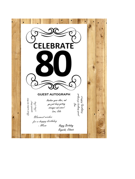 Celebrate 80 Guest Autograph Peel and Stick For Keepsake Removable Poster 13 x 24inches