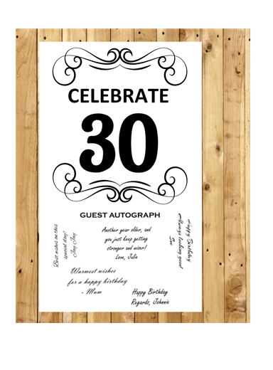 Celebrate 30 Guest Autograph Peel and Stick For Keepsake Removable Poster 13 x 24inches