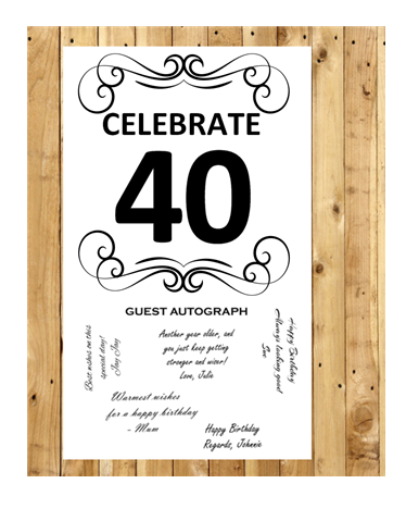 Celebrate 40 Guest Autograph Peel and Stick For Keepsake Removable Poster 13 x 24inches