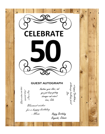 Celebrate 50 Guest Autograph Peel and Stick For Keepsake Removable Poster 13 x 24inches