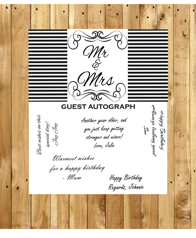 Mr & Mrs  Guest Autograph Peel and Stick For Keepsake Removable Poster 13 x 24inches